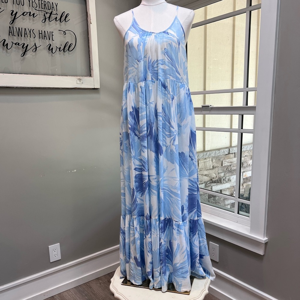 Z Supply Blue and White Watercolor Floral Maxi Dress